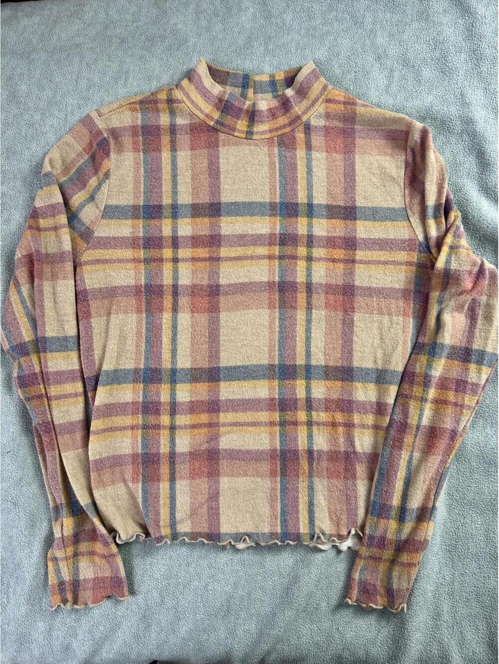 candies plaid mock neck flannel fall y2k grunge soft‎ girl long sleeve xl